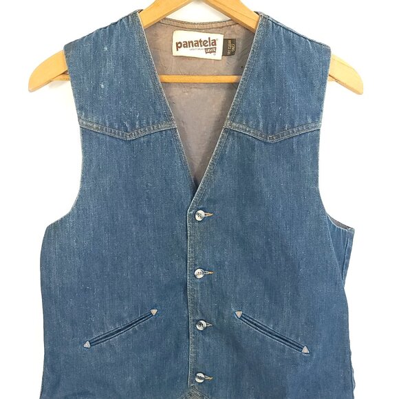Vtg Levi's Panatela Vest Men’s Med? Blue Denim Western 70s Distressed Thrashed - Picture 1 of 13